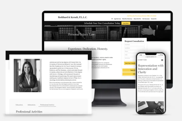 7 Features Every Law Firm Website Needs, shows variety of screenshots from Lead Science websites on multiple devices