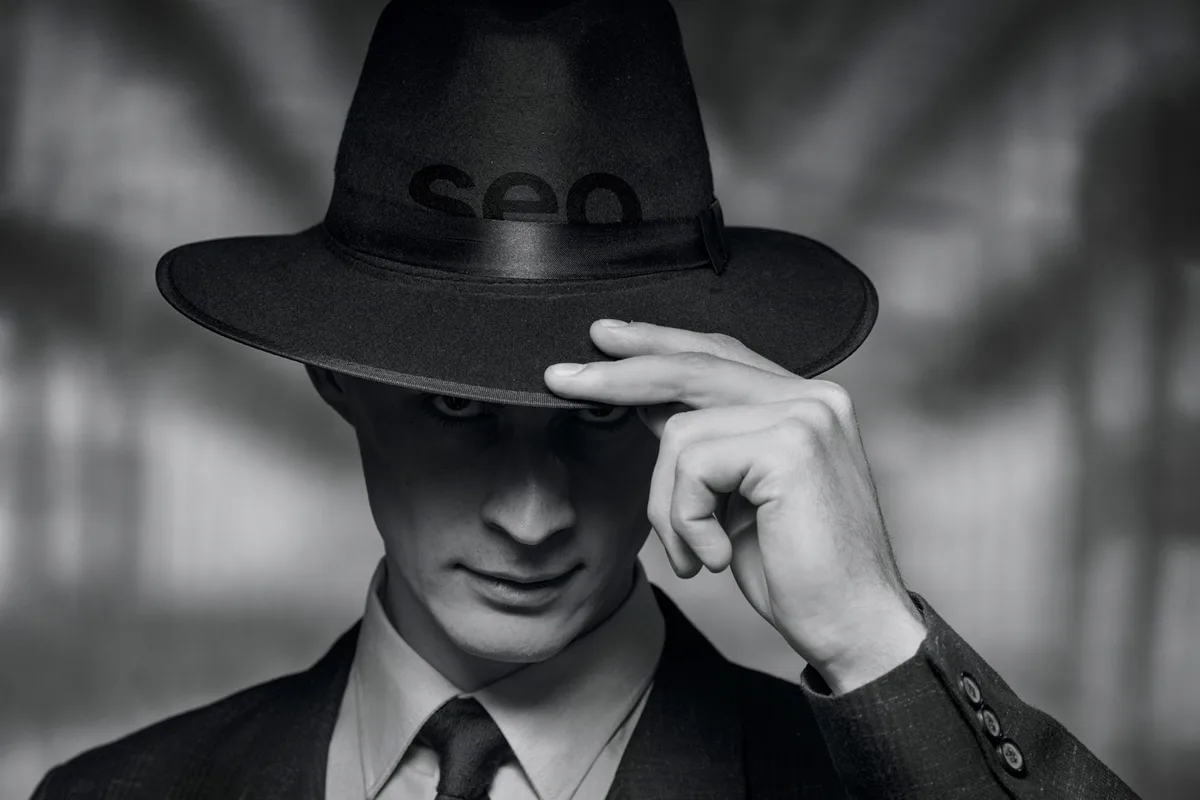 Black Hat SEO: Not Worth the Risk, shows a man in a black hat, representing unethical methods of search engine optimization