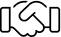 A simple icon of a handshake represents a family-oriented and open culture