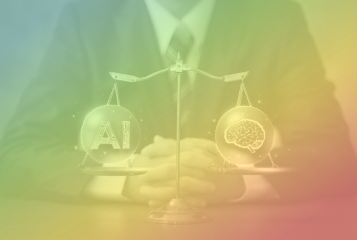 An attorney looks at AI and the human brain sitting on the scales of justice