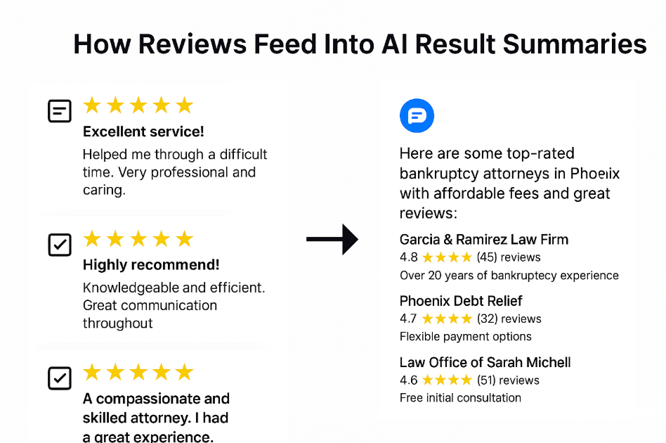 A visual explanation of how Reviews Feed Into AI Result Summaries