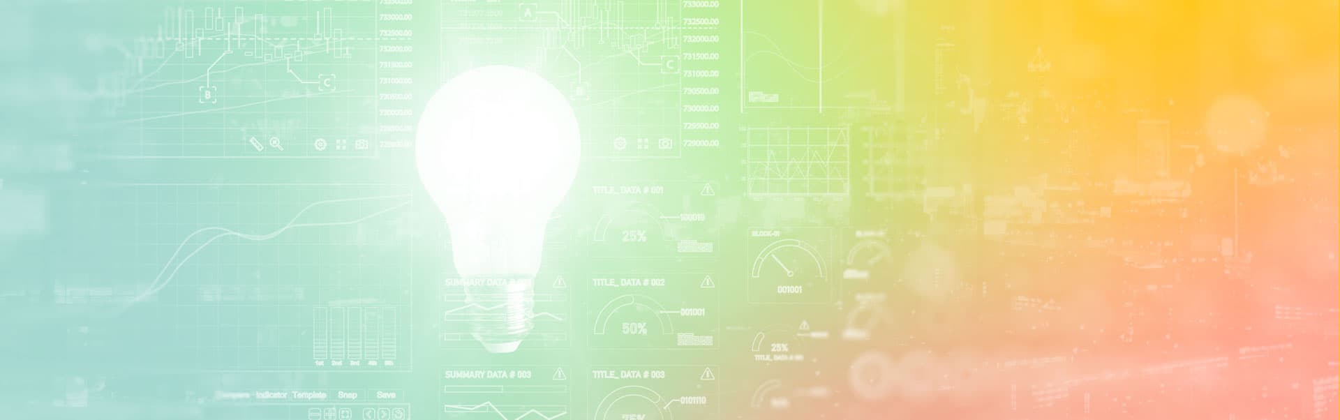 A lightbulb and screen full of analytics, metrics and graphs represents Lead Science's commitment to results-based scientific marketing techniques that we routinely outline in our blogs