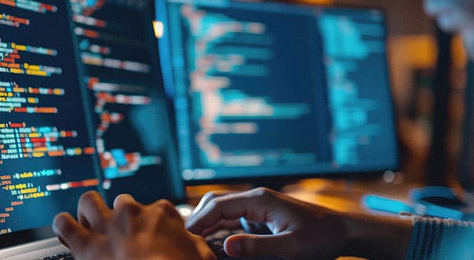 A Lead Science Team Member works on coding the backend of a client's custom digital marketing platform website
