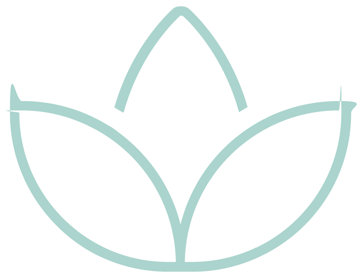 A simple icon of a lotus flower to represent wellness