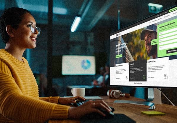 A smiling potential client finds contractor on a Lead Science home services website