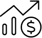 An arrow going up icon above metrics and a coin to represent the business growth power of website marketing analytics