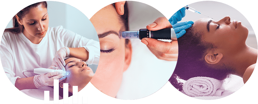 3 circular photos of Med Techs at work represent Lead Science's expertise in Wellness and MedSpa digital marketing.